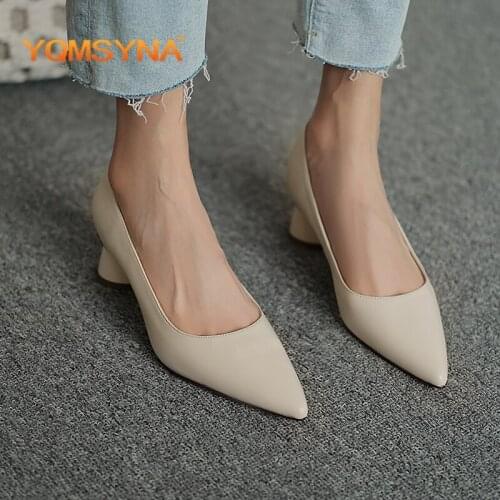 YQMSY Concise Womens Shoes Comfortable Office Career Pointed Toe Round Heel Shallow High Heels Spring Autumn Slip-On Pumps AS38