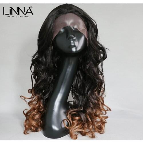 LINNA Long Wavy Synthetic Lace Hand Braided Wigs For Women With Baby Hair Body Wavy Black Blonde Wig Party Daily Cosplay Wigs