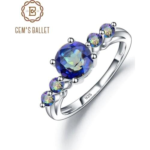 GEMS BALLET 925 Sterling Silver Ring Natural Mystic Topaz Three Stone Birthstone Wedding Band Rings For Women Fine Jewelry