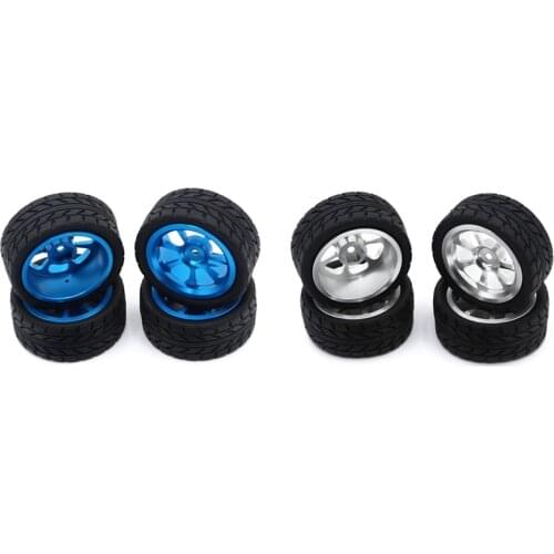 2set 65mm Metal Wheel Rim + High Grip Rubber Tires Tyres for Wltoys 144001 A959 A959-B 124019 124018 Silver & Blue