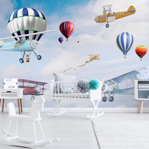 3D Wallpaper Modern Simple Hand-painted Cartoon Airplane Balloon Childrens Room Background Wall Decor Papel De Parede 3D Murals