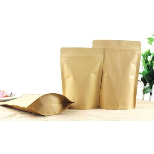 50pcs Stand up Kraft Paper Ziplock Bag Mylar Foil Packaging Bag High Barrier Kraft Paper Zipper Coffee Bag Gift Bag
