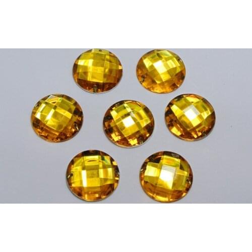 50 Gold Acrylic Flatback Sewing Rhinestone Round Button 18mm Sew on beads