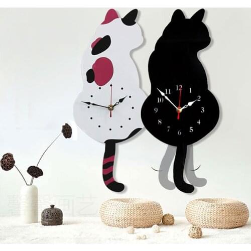 15 Inch Cartoon Acrylic Wall Clock Home Decoration Living Room Wagging Tail Cat Kids Room Creative Needle Single Face Wall Clock
