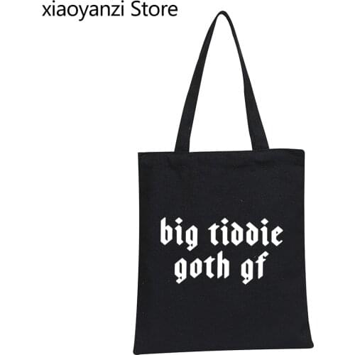 Big Tiddie Goth Gf Women Shoulder Bag Casual Eco Reusable Shopping Bags For Lady Girl Student Books Bags Tote Fabric Canvas SL10