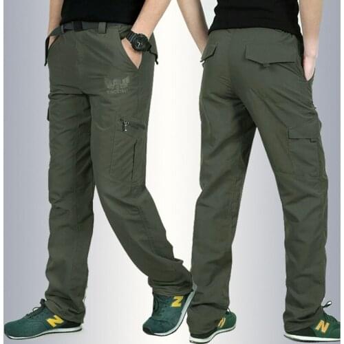 New Fashion Brand Mens Cargo Pants Thin Solid Straight Summer Trousers Multi-pockets For Mens Pants homme Trousers Male