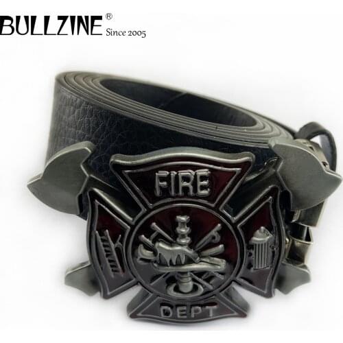 Bullzine zinc alloy fire fighter fire department belt buckle Free PU belt FP-02066 drop shipping