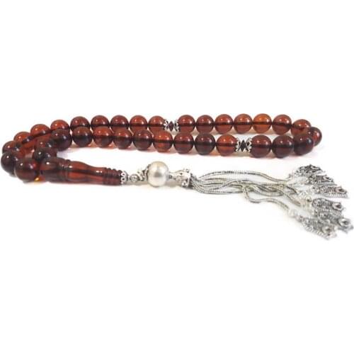925 Sterling Silver Tassel Rosary with Drop Amber Stone Natural Stone Beads Middle East Prayer Islamic Muslim Tasbih