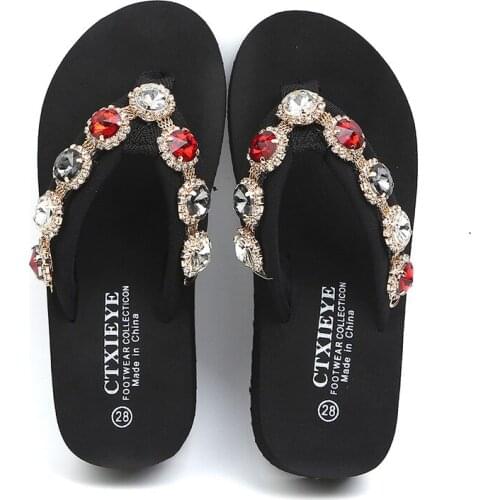 Kids Flip Flops Girls Rhinestone Fashion Soft Sole Anti-Slippery Summer Beach Wear Indoor Slippers Bling Bright Princess Shoes