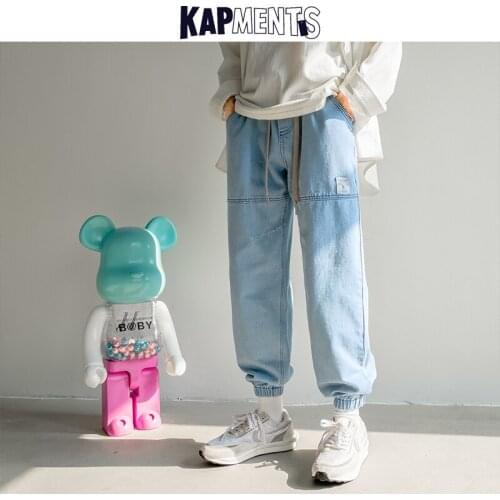 KAPMENTS Men Patchwork Cargo Jeans Spring Joggers 2021 Mens Korean Streetwear Vintage Denim Pants Male Blue Baggy Trousers 5XL