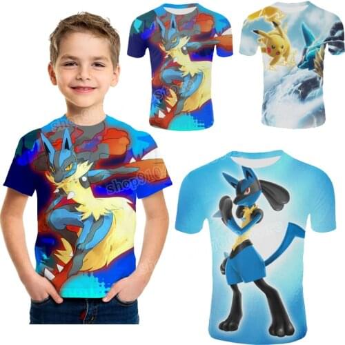 Pokemon T Shirts Teens Pikachu Lucario Mew 3D Cartoon Printed Tops Anime Figure Tees Short Sleeve Shirts Streetwear Clothes