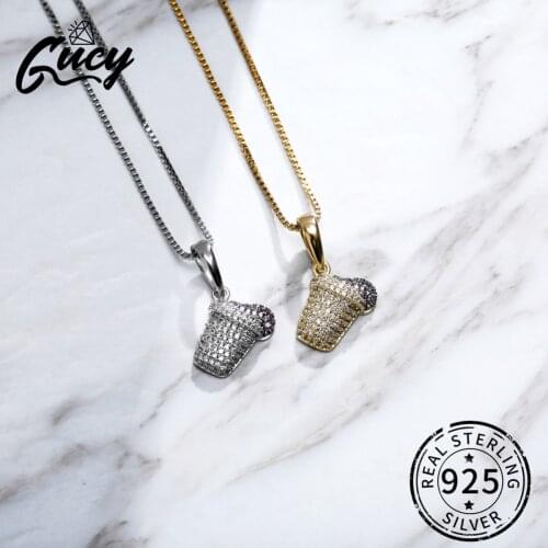 GUCY New 925 Sterling Silver Ice Cream Pendant NecklaceIce Cubic Zirconia Necklace Charm Jewelry For Women Gift