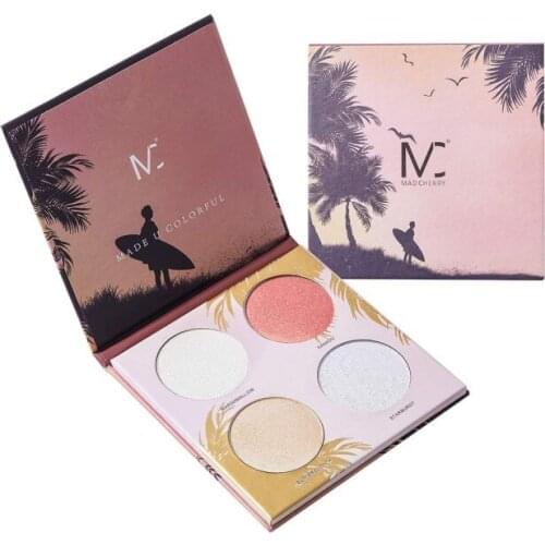 Highlighter for Face Makeup Women 4 Shadows Glitter Shimmer Pressed Powder Pallet Illuminator Shine Contouring Highlight Palette