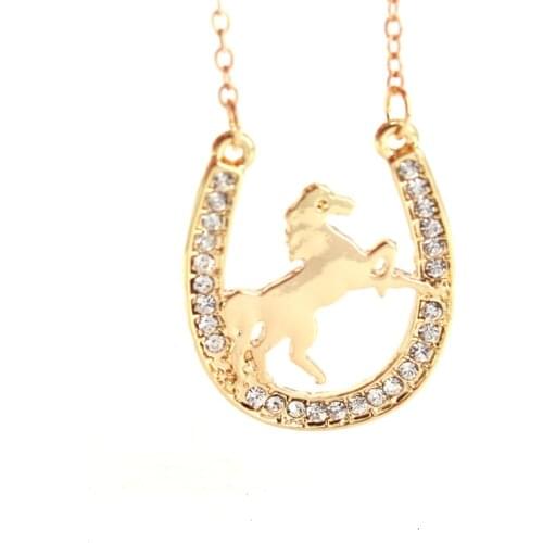 Hzew running horse and Horseshoe pendant necklace