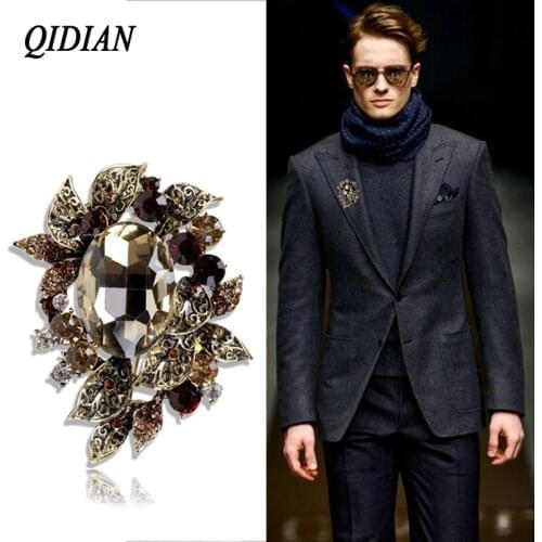 QIDIAN Exquisite Design Baroque Vintage Rhineston Brooch Drop Oil Boutonniere Male Female Sweater Cardigan Clothing Accessories