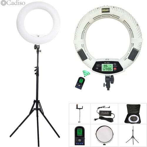 Cadiso 18 inch Dimmable Studio LED Ring Light Tripod Stand Live Makeup Video Lamp with Carry Bag Mirror for Mobile Phone Camera