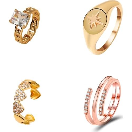 Simple Fashionable Six-pointed Star Ring Love Splicing Couple Creative Personality Metal Open Ring Nightclub Party Accessories