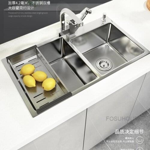 Kitchen Sink Double Sink Household Thickened 304 Stainless Steel Dish Washing Basin Manual Dish Washing Basin under Platform