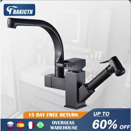 Kitchen Faucet Matte Black Pull Out Bidet Spray Hot and Cold Water Mixer Tap 360 Degree Rotation Sink Crane
