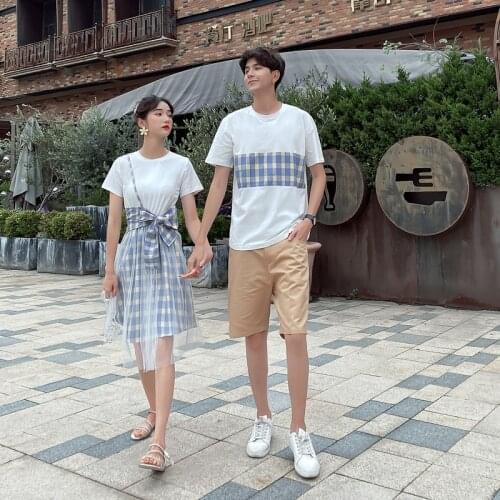 Couples dressed in summer real shoot 2021 female dress T-shirt set couples clothes couples clothing