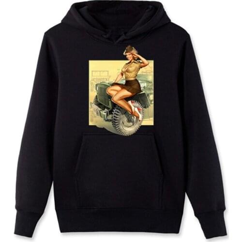 Pin-up WWII Willys MB Jeeps Vintage Casual hoodie Hot Sale Band Of Brothers Men Hooded Fleece Zipper Sweatshirt Streetwear