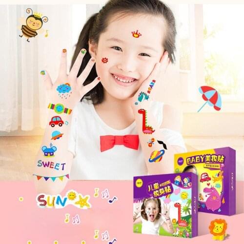 16 Sheet/set DIY Nail Tattoo Stickers Toys For Girl Cute DIY Cartoon Waterproof Makeup Beauty Stricker Kids Label Making Toy