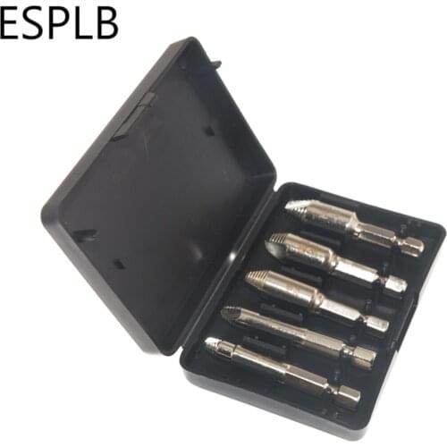 ESPLB 5pcs/4pcs Damaged Screw Extractor Kit 1/4" Hex Screws Remover HSS 4241 Broken Breakage Head Stripped Screw Bolt Extractor