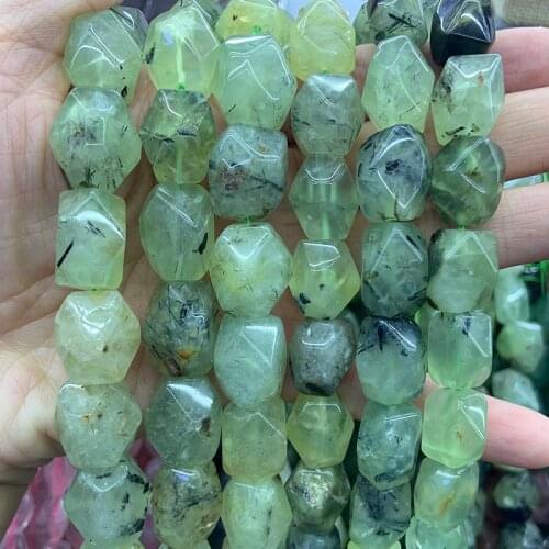 Natural Green Prehnite Stone Beads 15'' Faceted Irregular DIY Loose Beads For Jewelry Making Women Men Beads Necklace Gift