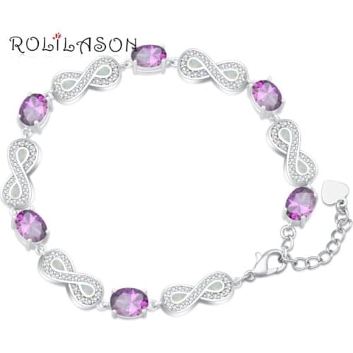 ROLILASON alibaba-express White Created Fire Opal 925 Silver Stamped Purple Charm Bracelets Women Gift pulseras OBs083