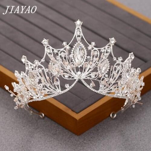 Silver Color Bridal Crown Baroque Crystal Rhinestone Queen Bridal Hair Accessories Women Tiara Diadem Wedding Crown Hair Jewelry