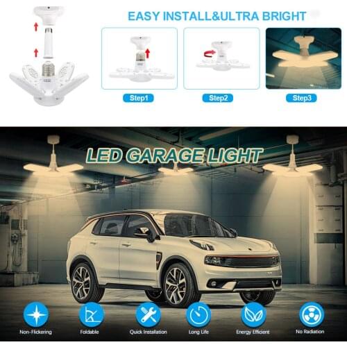 LED Garage Lights 38W 6000LM 6500K E27/B22 LED Ceiling Lights with 4 Adjustable Panels for Garages Workshop indoor workshop