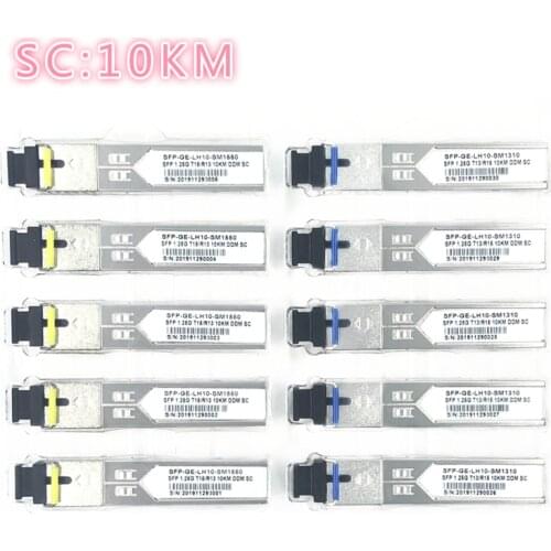 SC SFP Fiber optic module 1.25G SC 10KM 1310/1550nm Single Fiber SFP Optical Module Transceiver FOR ONU OLT5 pairs compatibility