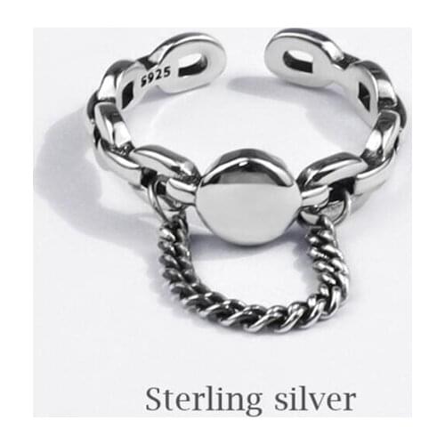 Sole Memory Cute Retro Chain Geometry 925 Sterling Silver Female Resizable Opening Rings SRI715