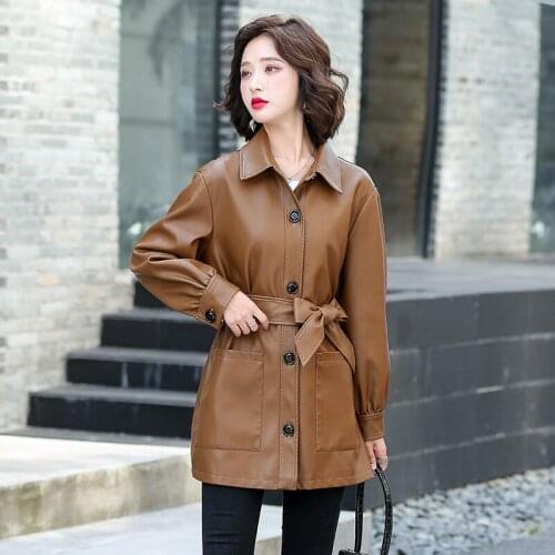 Plus Size 3XL PU Women Leather Coat New 2021 Spring Motorcycle Leather Jacket Women Long Slim Autumn Female Clothing Black