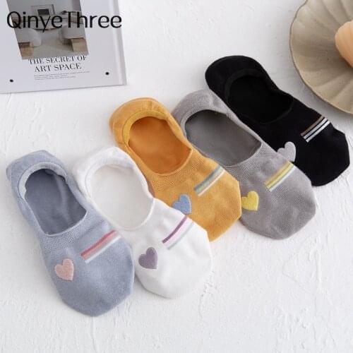 1 Pair New Summer Cute Unilateral Plush Love Heart Three Stripe Japanese Silicone Non-Slip Invisible Womens Socks AB Asymmetric