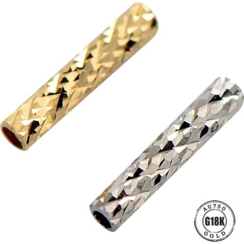 1PCS 5mm 18karat yellow gold Smooth And Fillagree Tube Straight Beads Pipe Connectors For DIY Bracelets Necklace Jewelry Finding