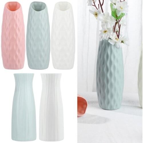 1PC Plastic Flower Vase Home Flower Arrangement Decoration Imitation Ceramic Flower Pot Modern Living Room Ornament Home Decor