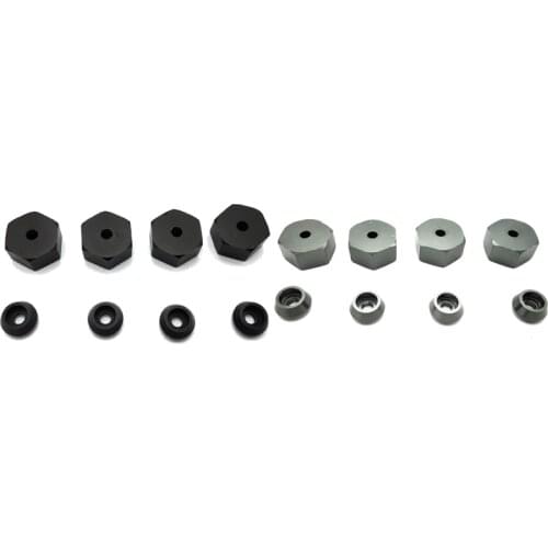 2 Set 5mm to 12mm Metal Combiner Wheel Hub Hex Adapter for WPL D12 C24 C34 B24 B36 MN D90 D99,Black & Titanium Color