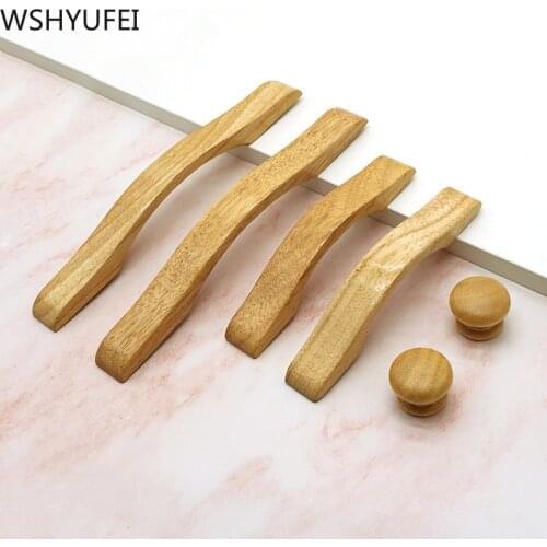 2Pcs Wooden Kitchen Cabinet Furniture Handle Solid Wooden Cabinet Knob and Single hole Drawer Wood Pull Handle Knobs 96MM