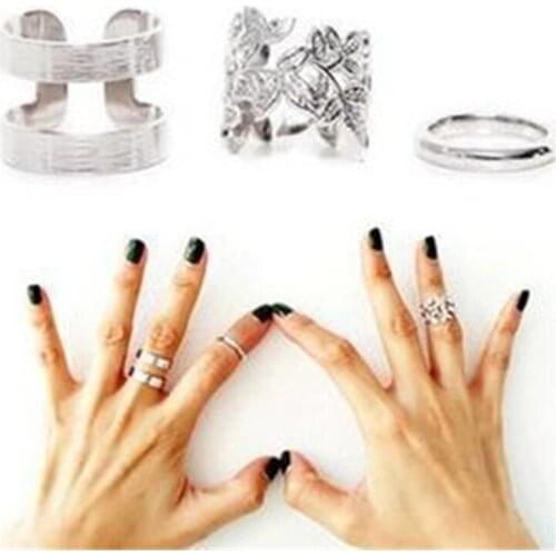 3pcs/set Leaf three piece metal joint ring Fashionable new Korean style elegant high quality ring