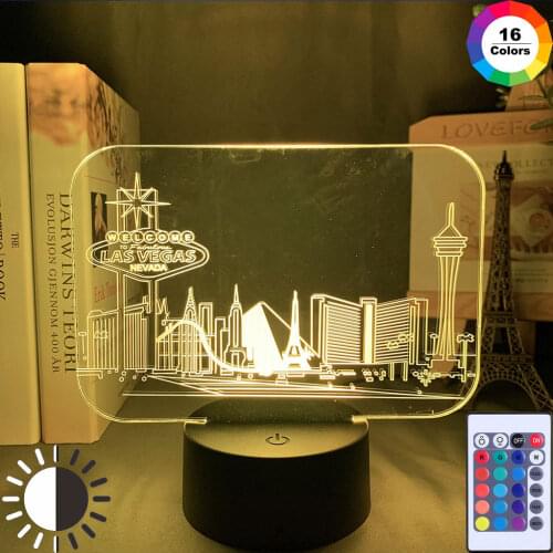 3D Led Vision 7 Colors Changing Las Vegas Building Table Lamp Bedroom Atmosphere Sleep Lighting Usb Decor Kids Gifts Night Light