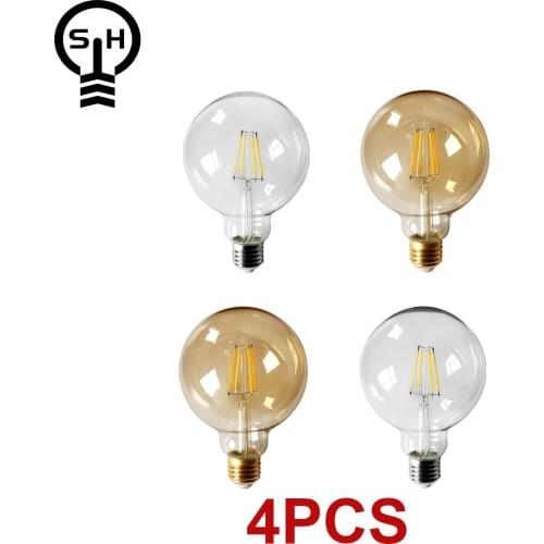 4pcs/lot Retro Edison Filament Bulb G95 E27 6w Bombillas 220v-240v Vintage Lamp 2500k Gold Glass Bulb Home Decoration