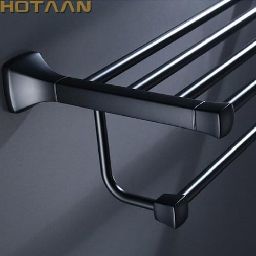 40/50/60cm Black Towel Rack Wall-mounted Black Oil Brushed Aluminum Towel Holder with Hook Bathroom Accessories Bath Shelves