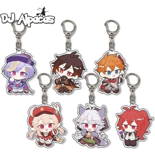 Anime Keychain Genshin Cospaly Accessories Impact Venti Paimon Player Diluc Klee Womens Cute Bag Pendant Key Ring Gift