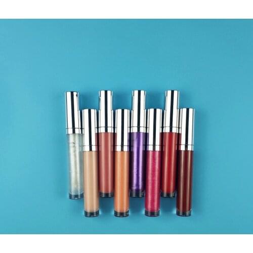 10 Piece Glitter Lip Gloss Private Label No logo Bulk Shiny Oil Lip Plumper Clear Gloss Wholesale Silver Round Tube Lip Makeup