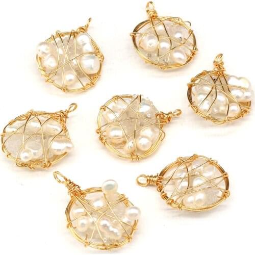 Natural Freshwater Pearl Beads Pendant Charms Round Winded Pearl Beads Pendant for Making DIY Jewelry Necklace 30x45mm