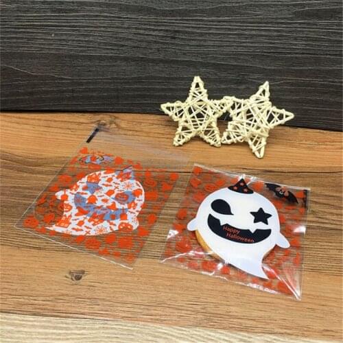 D&P 500pcs 10X10+3cm Multistyle Halloween Cookie Candy Bread Packaging Self-adhesive Plastic Biscuits Snack Baking Package bags