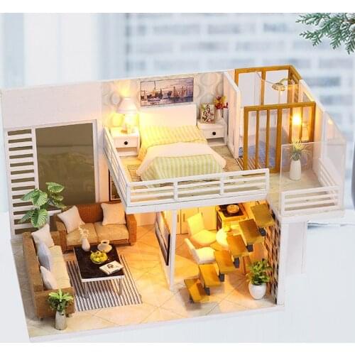 Wooden Doll House 3D DIY Hand-Made Dollhouse Accessory Model House For Dolls DIY Miniature Kit Toys For Children Birthday Gift