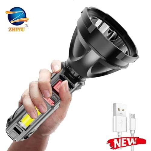 USB Rechargeable 8000LM Flashlight 4 Modes LED Torch with COB Sidelight Built-in 18650 Battery Tactical Torch Best for Camping