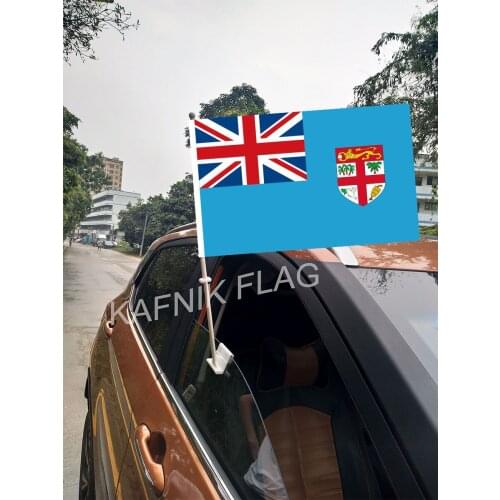 KAFNIK,30*45CM Fiji Window Car Flags and Banners Countries World Custom Flags with 43/52cm flagpole for car decoration